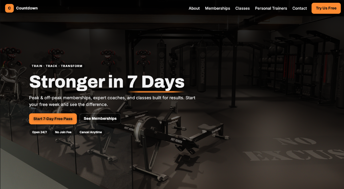 Gym landing page
