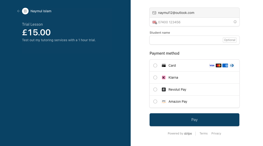 Stripe checkout with reserved slot